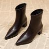 Fashion Vintage Thick Heels Women Slim Ankle Boots Autumn Winter Pointed Toe Stripper Party Short Booties De Mujer