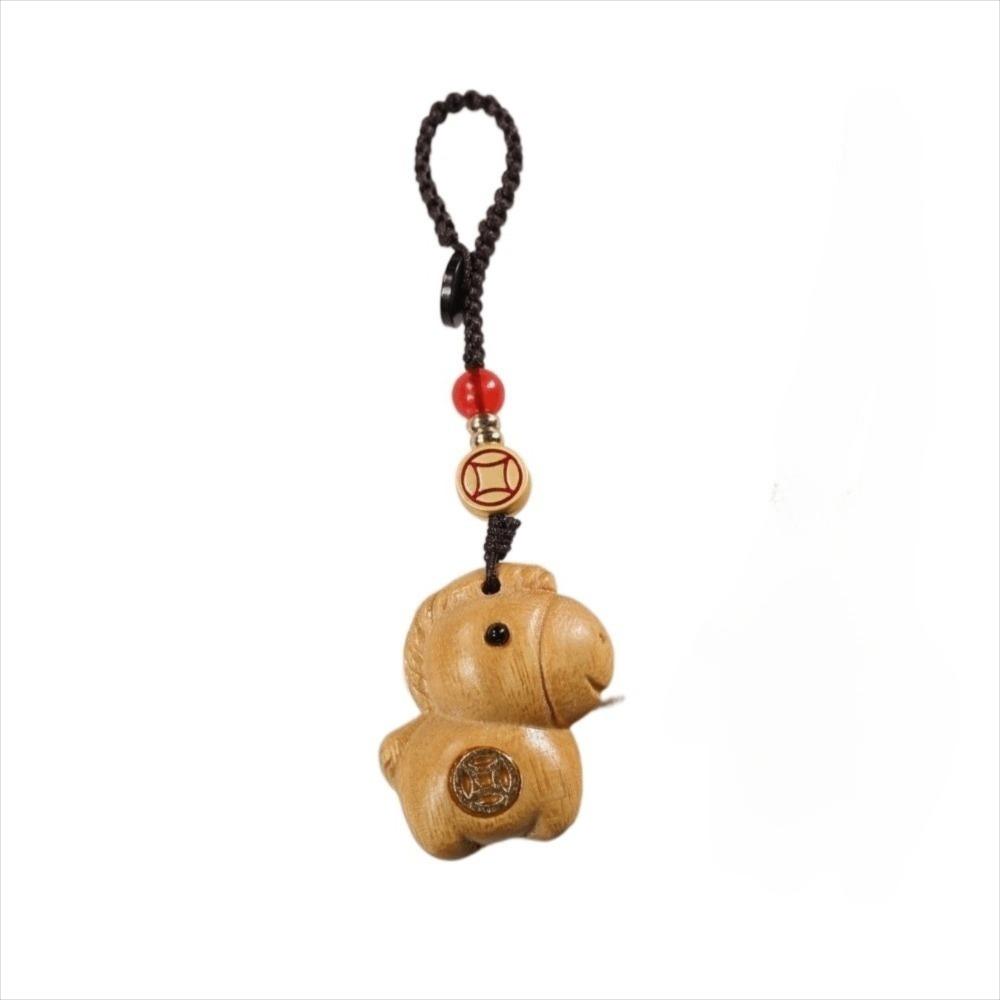 Creative Zodiac Horse Key Chain Cartoon Handmade Rope Bag Pendant Sandalwood Lanyard Chinese Style Key Ring Unisex