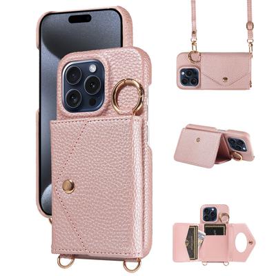 Чехол для телефона из искусственной кожи для IPhone 15 14 Plus 13 12 11 Pro Max с длинной сумкой через плечо на шнурке, противоударный чехол, с зеркалом