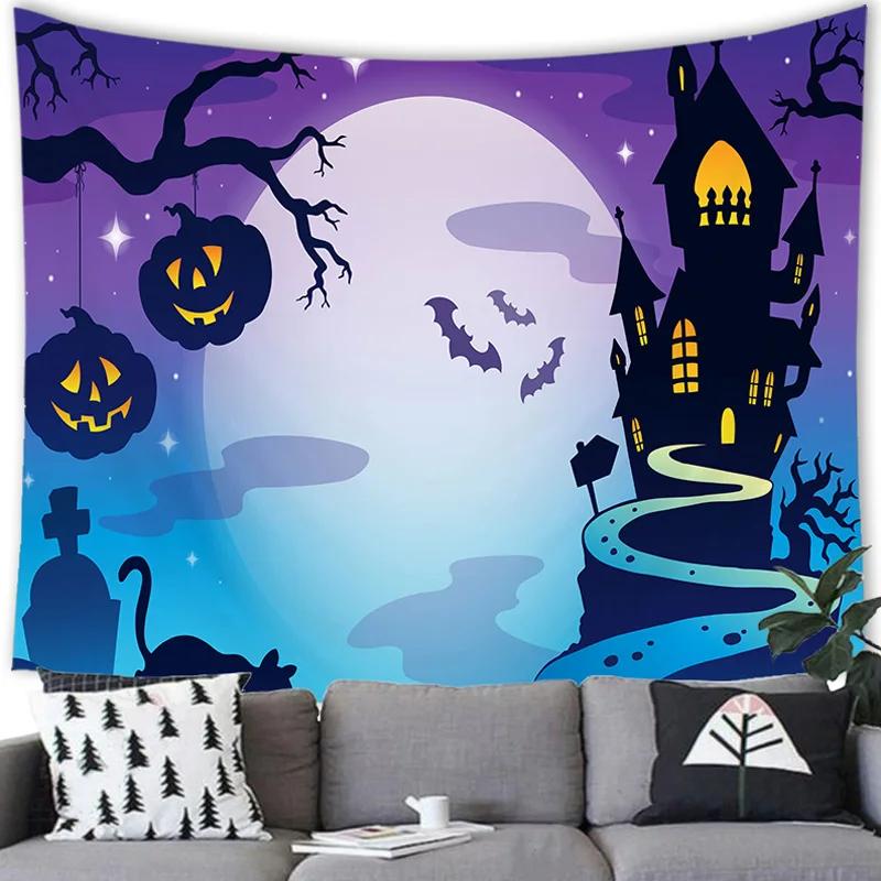 Bedroom Home Decoration Halloween Tapestry Bat Pumpkin Lantern Happy Halloween Tapestry Wall Hanging Party Background Tapestry