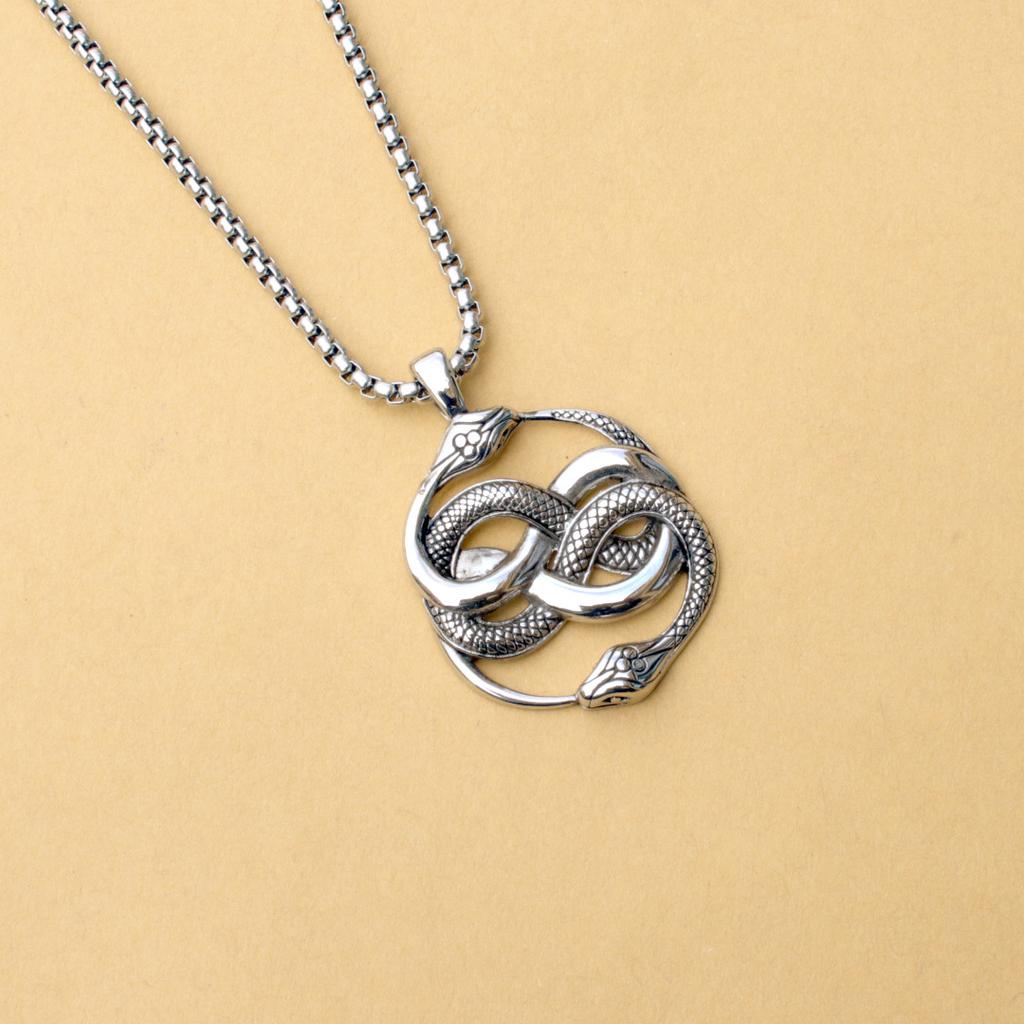 Fashion Titanium Steel Double Snake Pendant Trendy Male Personality Double Snake Wrap Necklace Men