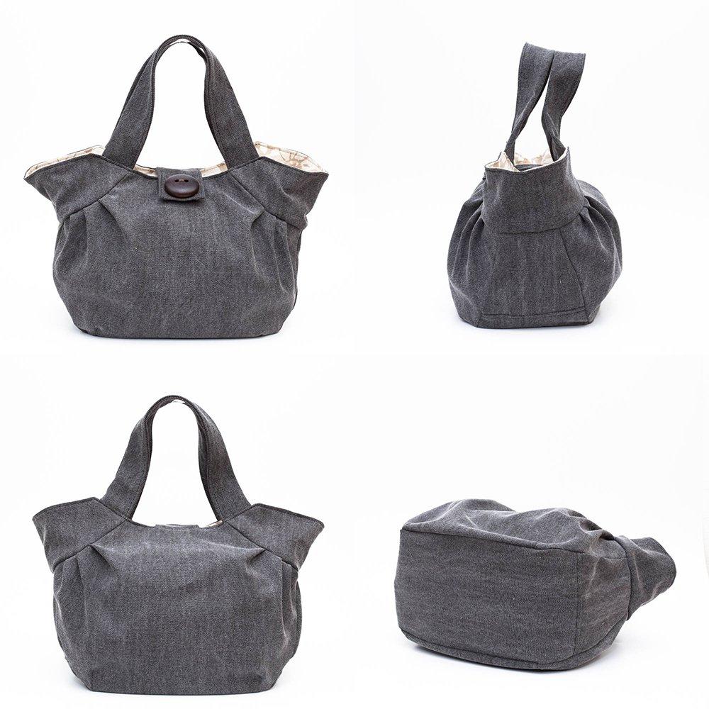Tote Bag Canvas Canvas Ink Bincho Charcoal Dyed Pleated Made in Japan Bincho Charcoal [creareki] Women's Tote_L (Sumi Dyed/Pink Lining)