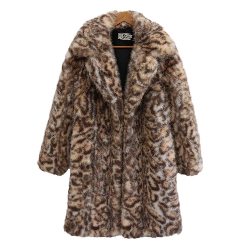 Macau Coco Sister Women's Fur Coat Fox Hair Thickened Long Leopard Print Warm Babes Fried Street Queen Trench Coat