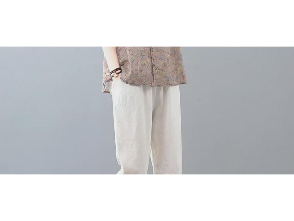 Женский летний костюм-двойка из хлопка и льна с цветочным принтом и короткими рукавами 2023 года — свободный крой, облегающее платье в корейском стиле