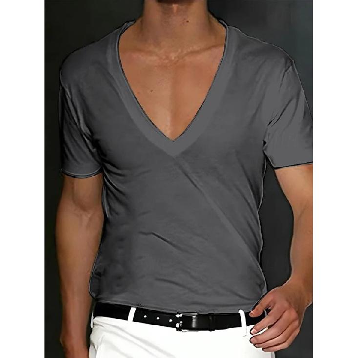 Мужская футболка Летняя мужская футболка с V-образным вырезом Однотонная Приталенная Тонкая Повседневная футболка С коротким рукавом Топ