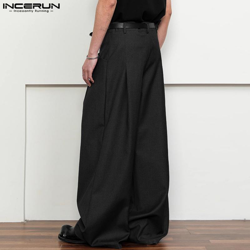 INCERUN Мужские брюки на молнии с карманами на талии, повседневные, свободные, длинные, с широкими штанинами
