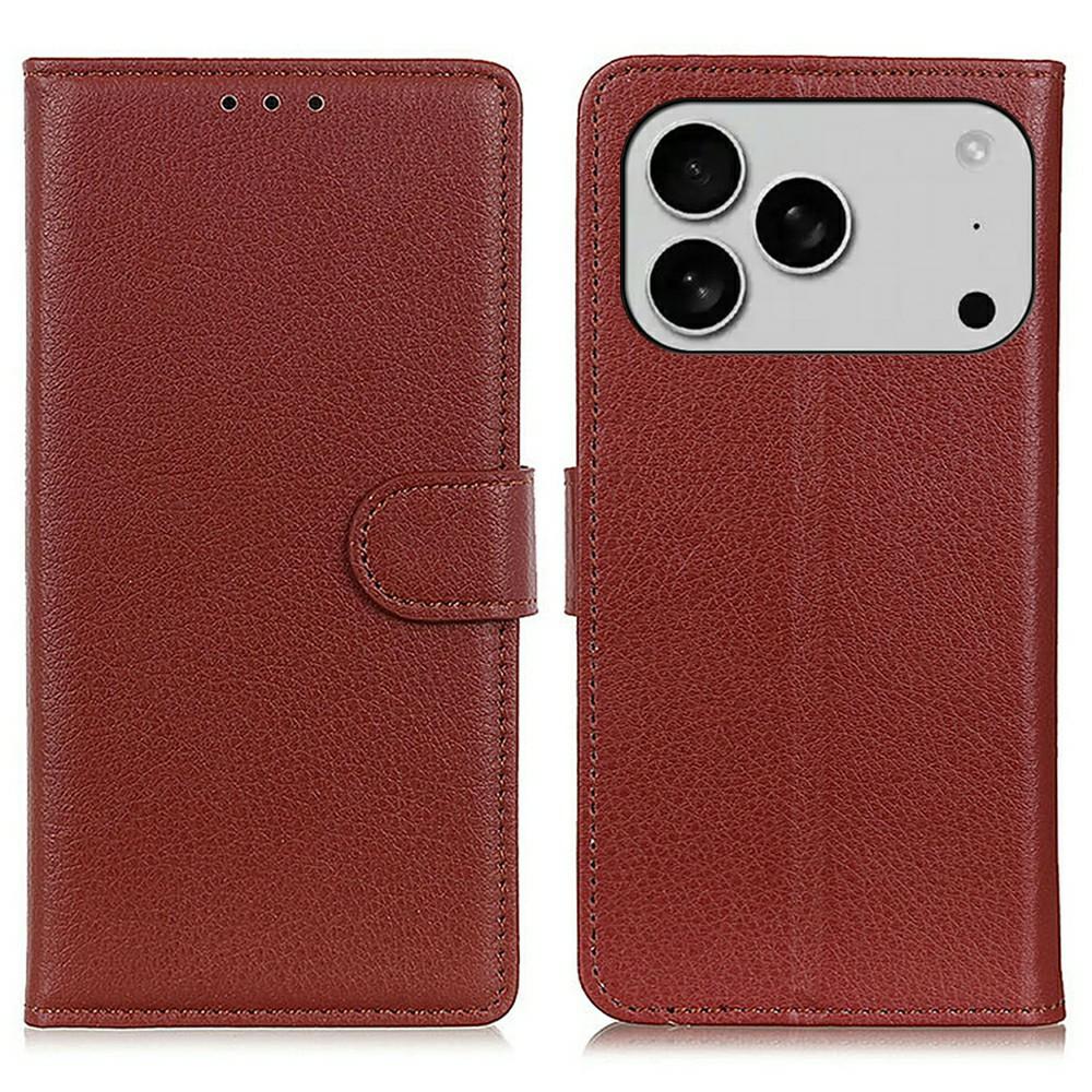 For iPhone 17 Pro Wallet Case PU Leather Phone Cover Litchi Texture