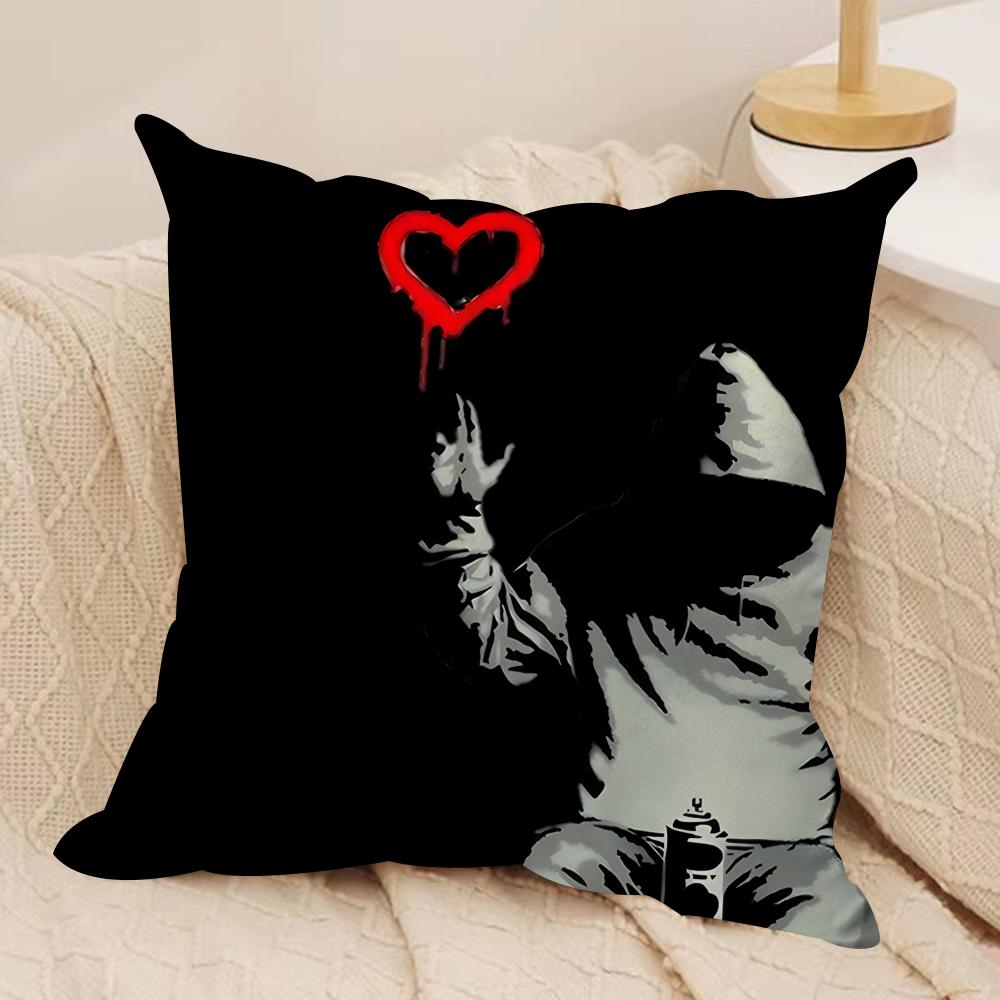 Graffiti Artist BBanksy Cushion Cover Silky Short Plush Invisible Zipper Dustproof Sofa Pillow Case For Home Decor