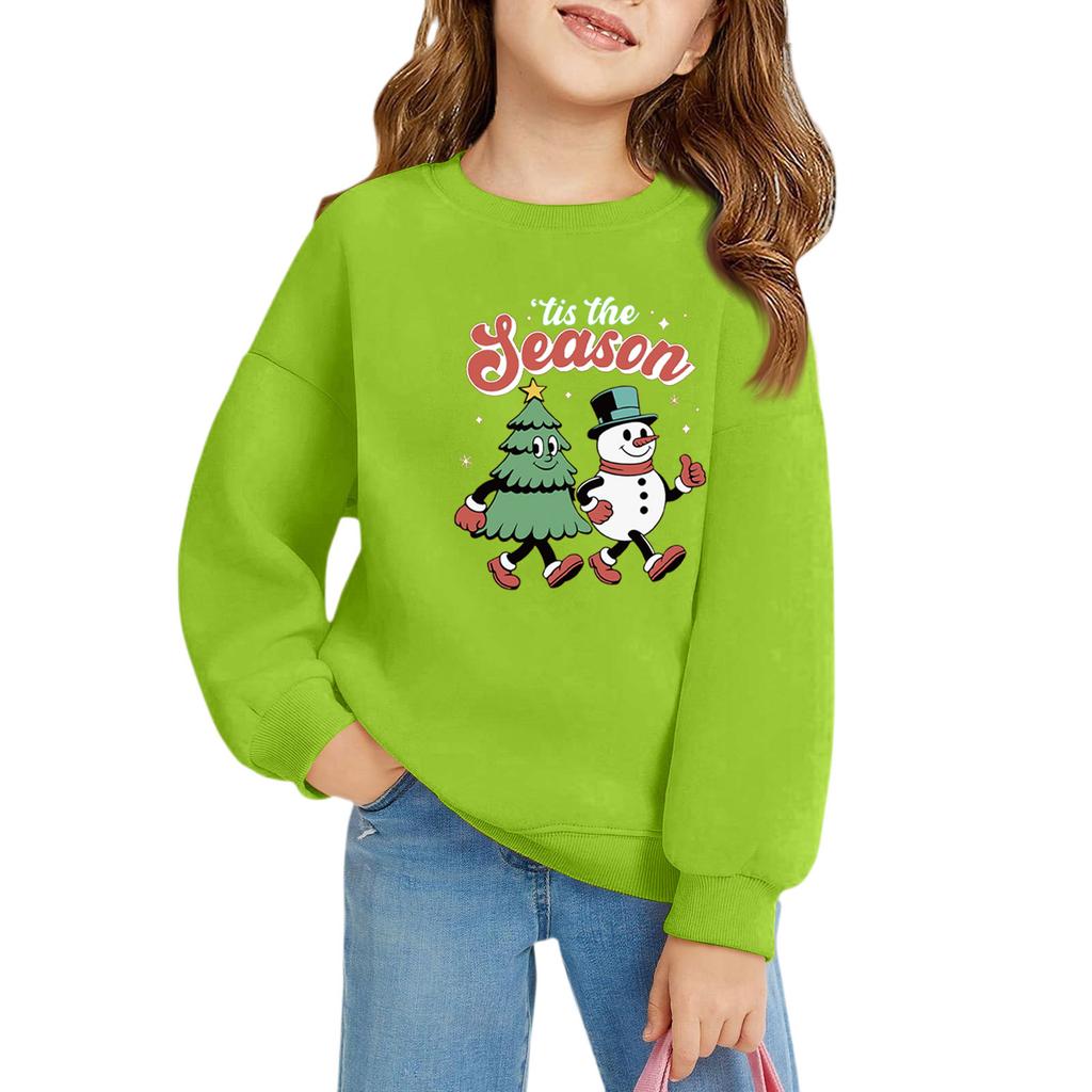 Рождественские пуловеры с круглым вырезом для девочек, детские топы с принтом