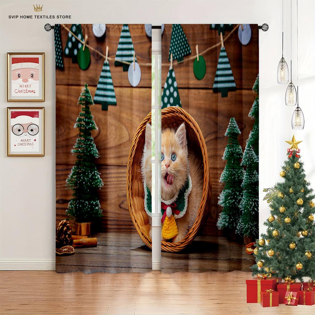 Детские любимые мультяшные рождественские шторы с Сантой, 2 панели, для комнаты мальчика, девочки, спальни, гостиной, балкона