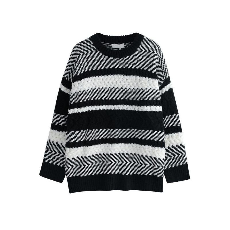 Полосатый свитер средней длины для женщин. Осенне-зимний свободный пуловер в ленивом стиле с верхним вязаным свитером.