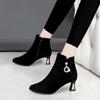 Осень Зима Черные Элегантные на Среднем Каблуке Женские Ботильоны с Острым Носком Замшевые Теплые Ботильоны по Акции Y2k Женская Короткая Обувь