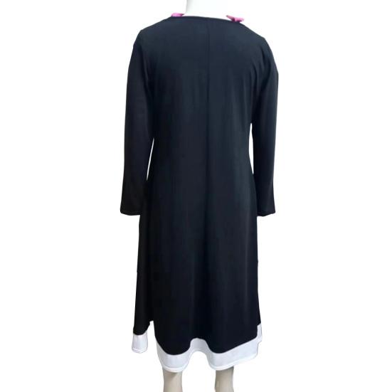 Женское осеннее платье, подходящее по цвету лоскутное платье из двух частей, плиссированное платье с пуговицами, трапециевидное платье с боковыми карманами и длинными рукавами, с круглым вырезом, миди-платье