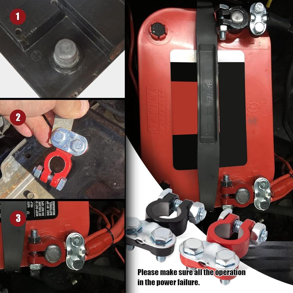 CZC AUTO Battery Terminals Color Coded Set Top Post Connectors Clamps with Matching Anti Corrosion Felt Fiber Washers for Car Truck Vehicle Ship Boat