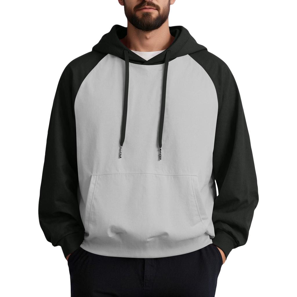 Unisex Casual Drawstring Hoodies Colorblock Raglan Sleeve Sweatshirts