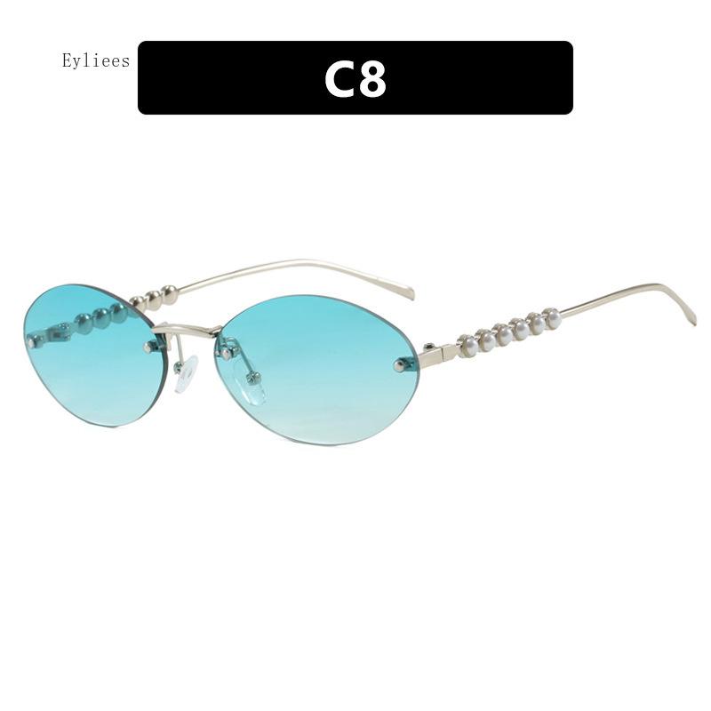 Новые безободковые овальные женские солнцезащитные очки Великолепные жемчужные солнцезащитные очки Европейский и американский трендовый хай-энд