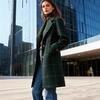 Women's Vintage Plaid Long Woolen Coat, Winter Lapel Checkered Overcoat, Casual Elegant Outerwear, Relaxed Fit Warm Ladies Grid Pattern Coat