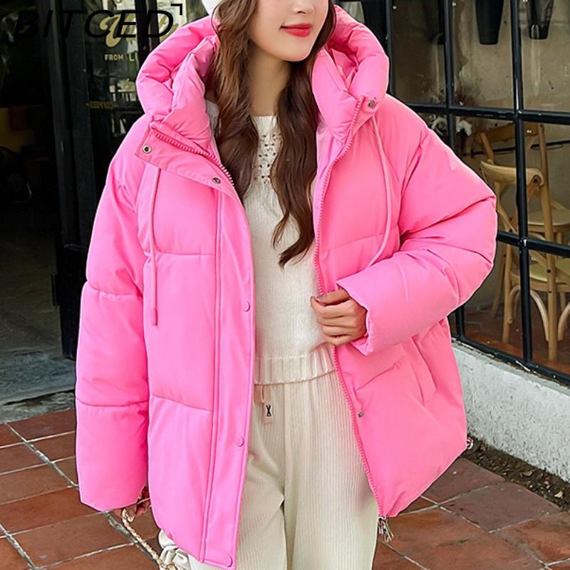 BITCED Plus Size Thickened Cotton Coat Women's Fall/Winter A-Line Loose Fit Puffer Jacket Warm Cotton-Lined Hooded Outerwear