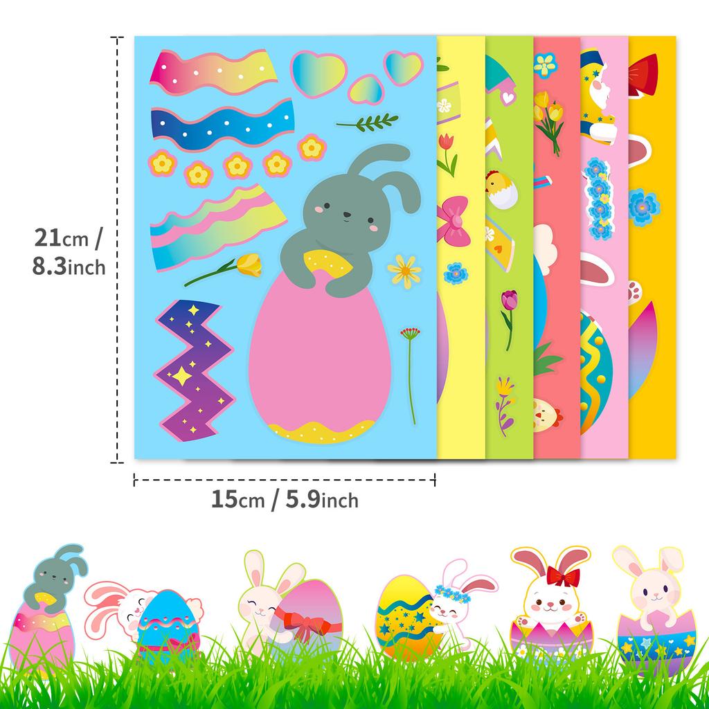 Non-Toxic 6 Sheets Easter Stickers Make Your Own Easter Eggs Bunny Make A Face Sticker Children Party Favor Gifts Kids Diy Puzzle Toys