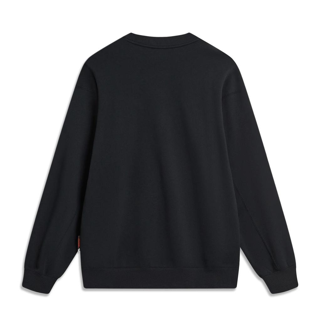 Li Ning Badfive 3D Letter Print Loose Fleece Pullover Sweatshirt Unisex Sweatshirt Black AWDT873-5