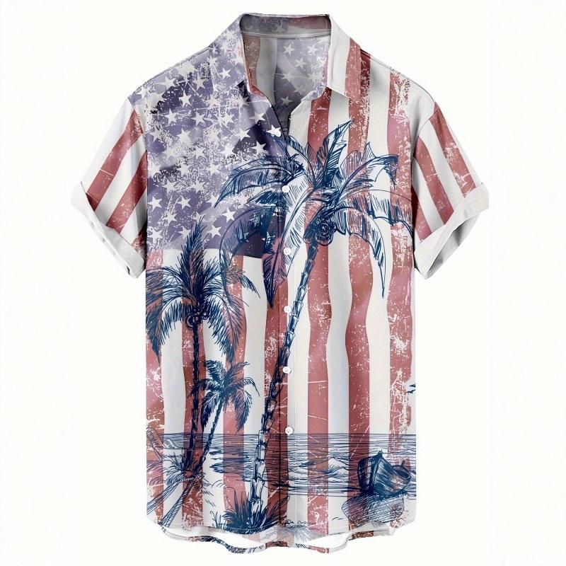 Popular Creative Element Shirt 1D Digital Printing Trend Loose Short Sleeve Shirt Tropical Hawaiian Shirt