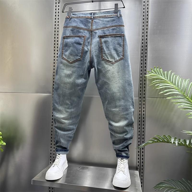 Trendy Brand Casual Versatile Cool Washed Retro Stretch Jeans Men's Slim Fit Skinny Simple Versatile Long Pants Trendy Boys