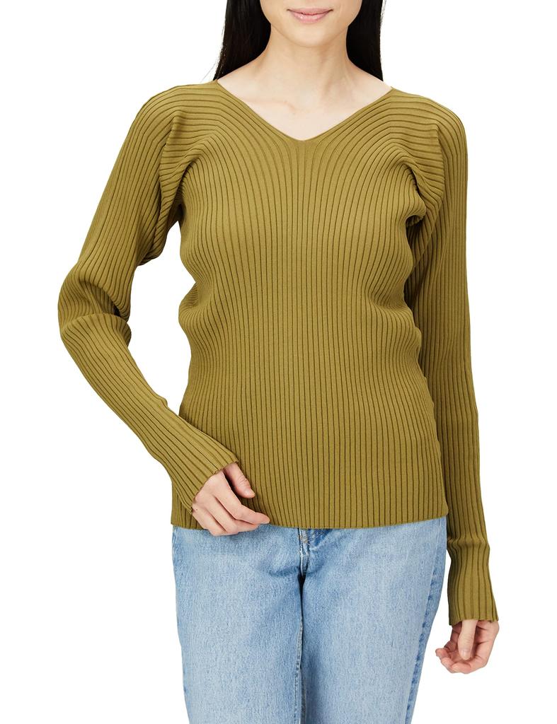 Mira Owen Rib Knit 09WNT224318 OLV 1 Women's V-Neck