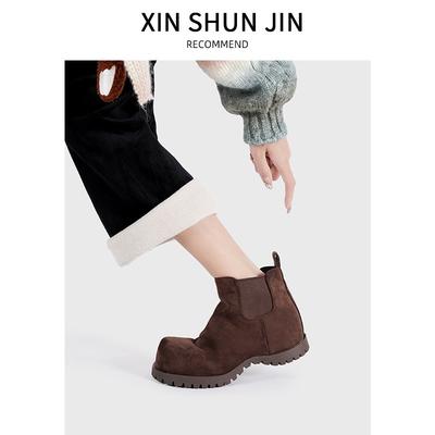 Осень новые мартинсы с внутренней высотой, ретро большая голова, матовая кожа, Ally повседневные женские короткие ботинки