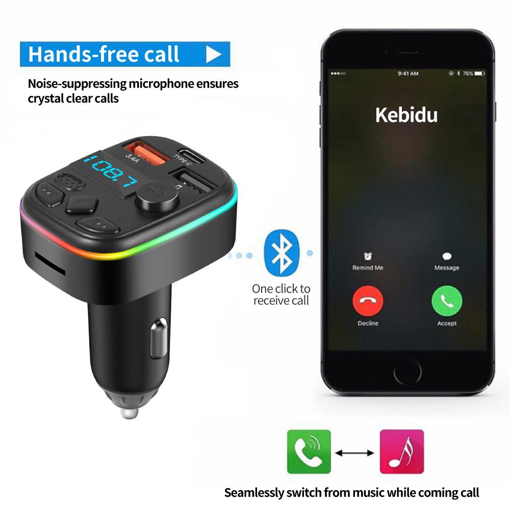 Автомобильный Bluetooth 5.0 FM-передатчик с подсветкой, автомобильный комплект громкой связи PD 20 Вт, два USB 3.4AU, диск/TF-карта, MP3-плеер, быстрое зарядное устройство