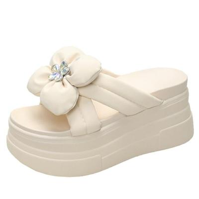 Модные тапочки на платформе 8 см, сандалии, женские тапочки с бантом на толстой подошве, женские шлепанцы на толстой подошве, летние повседневные пляжные шлепанцы Zapatos Mujer