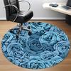 1pc Blue Roses Floral Office Round Area Rug, Indoor Mat Suitable For Office, Under Office Chairs Bedroom Living Room Home Decor, Room Deco