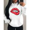 Худи с принтом красных губ Kiss Me Darling Женское осеннее флисовое худи Повседневный хип-хоп стритвир Свободные пуловеры