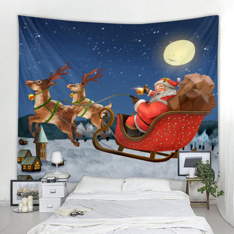 Santa Claus Christmas Party Print Wall Decor Backdrop Fabric for Living Room Bedroom Home Decor Tapestry Tapisserie De Noël