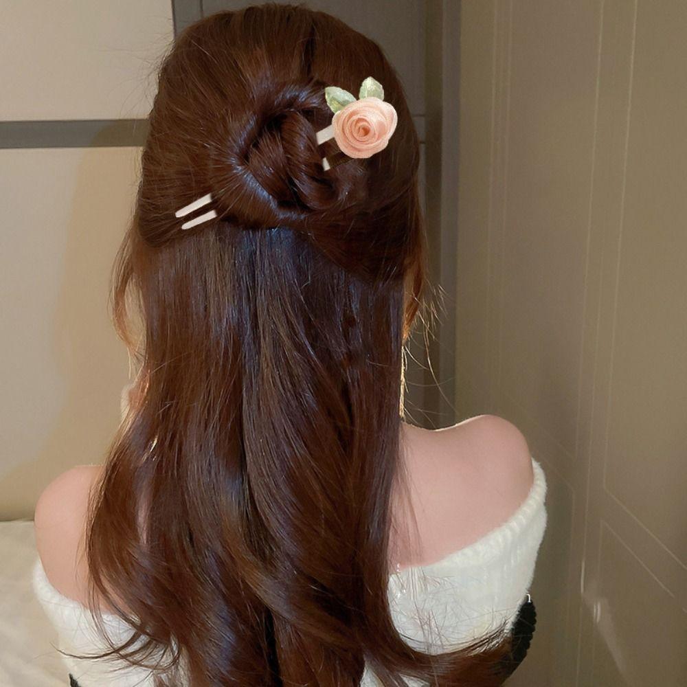 Flower U Shape Hairpin Hair Sticks for Buns Hanfu Headwear Hairstyle Design Tool