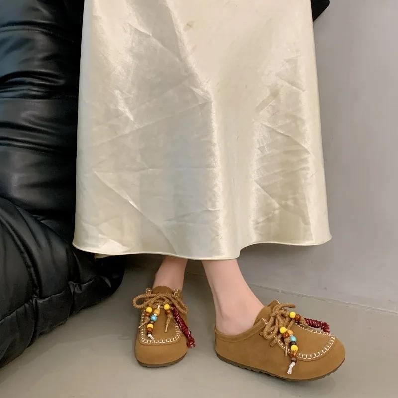 Ретро Расшитые Высокие Новые Летние 2025 Платформенные Шлепанцы Ретро Баотоу Иностранный Темперамент Женская Обувь