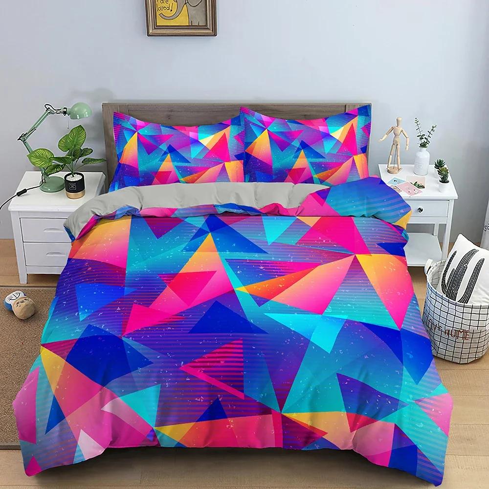 Geometry Colorful Pattern Comfortable Duvet Quilt Cover Pillowcase Bedding Set Children Bedroom Decoration Home Textile