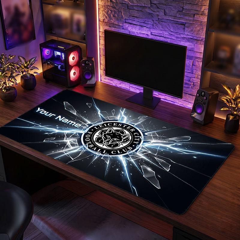 Leicester City Custom Large Mouse Pad, Personalized Name Text Print, Football Logo Non‑Slip Desk Mat Gaming Gift