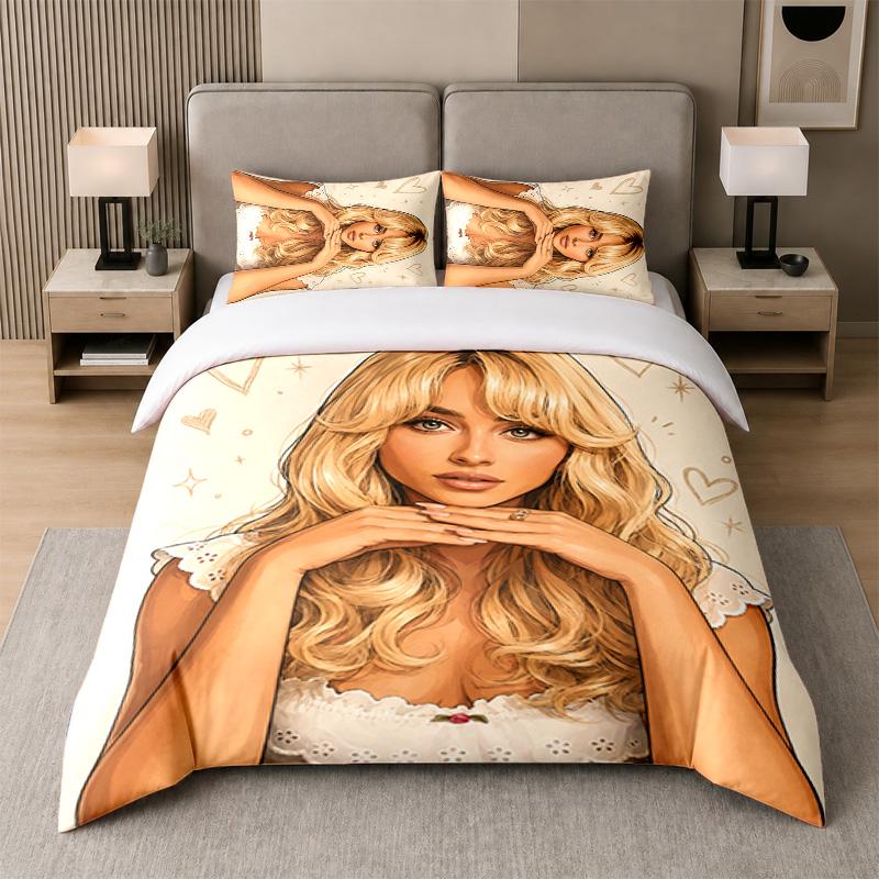 3Pcs Bed Set,Sabrina Carpenter 1 Duvet Cover and 2 Pillowcases, Printed Bedding Decor For Guest Room