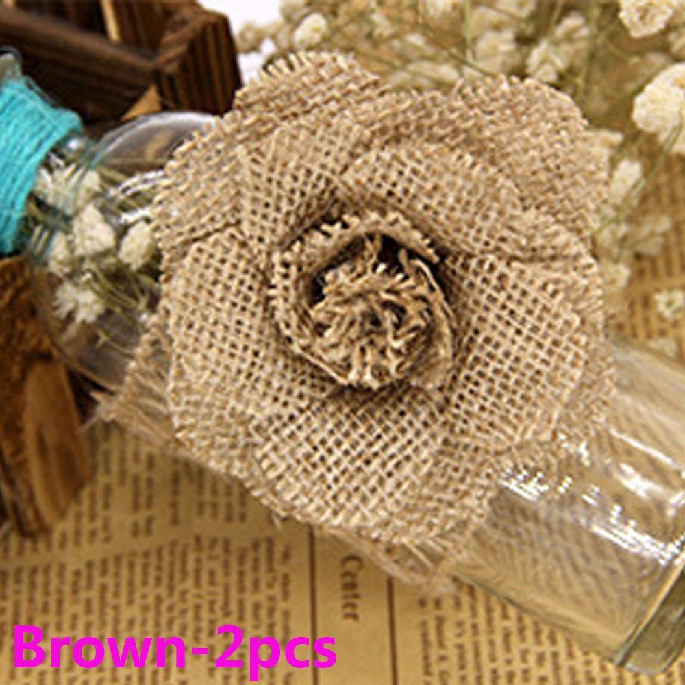 Fashion Home Decor Rose Heads Jute Burlap Natural Hessian Handmade Flowers Retro Wedding Decoration