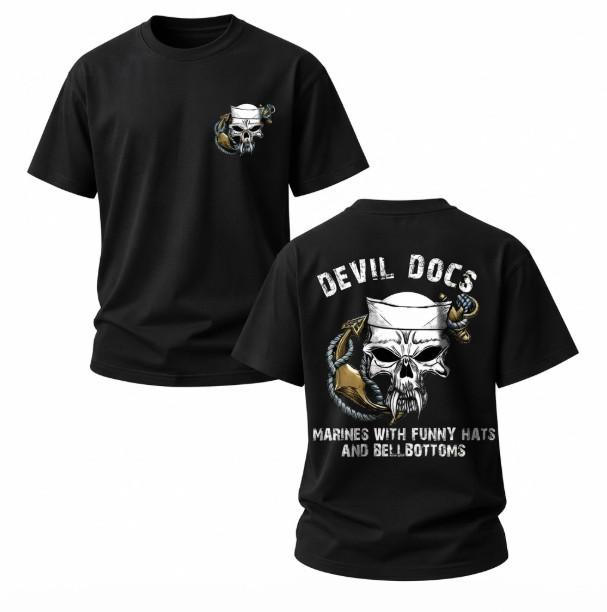 Marines With Funny Hats Bellbottoms T Shirt Devil Docs Skull Graphic Tee