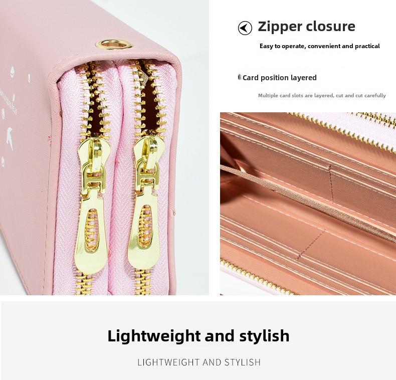 Женский длинный кошелек - двойная молния, большая вместимость с принтом Love, карманный чехол для телефона