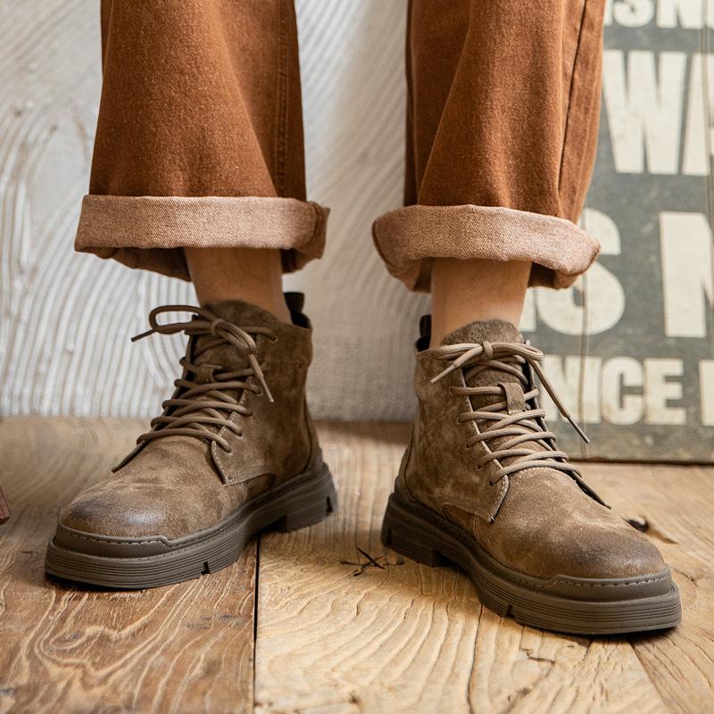 Martin Boots Men's Winter Street Style Velvet Warm Retro High-top Leather Japanese High-end Matte Leather Tooling Shoes