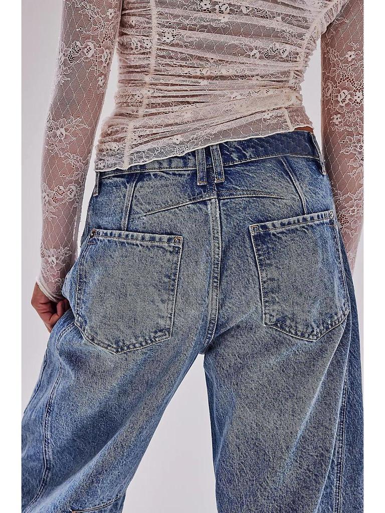 2024 Женские джинсы из выстиранного денима широкого кроя со средней/низкой посадкой