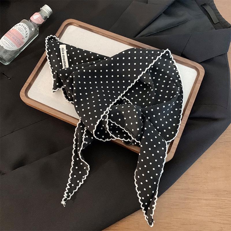 Korean Sweet Neckerchief Polka Dot Headband Turban Fashion Fresh Small Scarf Thin Striped Triangular Hair Band Girls Headscarf