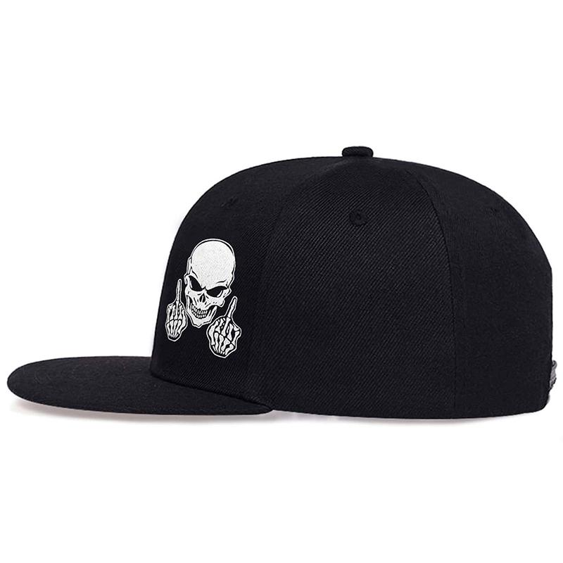 Topi Hip Hop Skull Unisex – Trendy Flat Brim Snapback Cap for Street Style Lelaki & Wanita