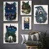 Realm of Cats Bird Wolf Canvas Painting Day or Night Landscape and Animals Posters Prints Wall Art Pictures Ideal Living Room Home Decoration Cuadros