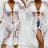 Женское бикини, накидка с цветочной вышивкой, прозрачное кружевное пляжное кимоно для купальника, купального костюма, летней одежды