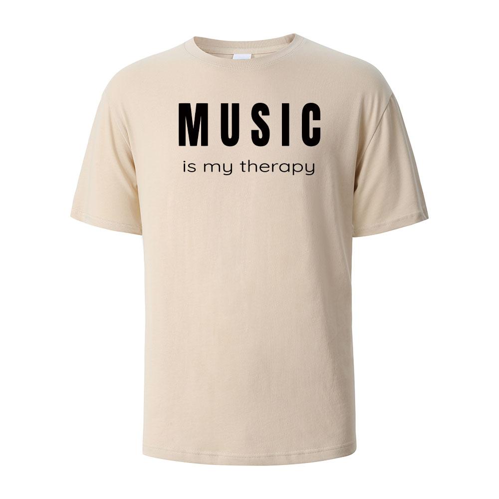 Футболка с принтом Music Is My Theropy из хлопка, повседневная, с короткими рукавами, летние футболки для мужчин и женщин, 100% хлопок, с круглым вырезом, свободного покроя, уличная футболка