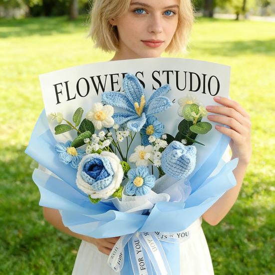 Искусственные Цветы Ручной Работы Крючком Букет Цветов Мягкая Хлопковая Пряжа Не Требует Ухода Гибкие Стебли Искусственное Цветочное Украшение