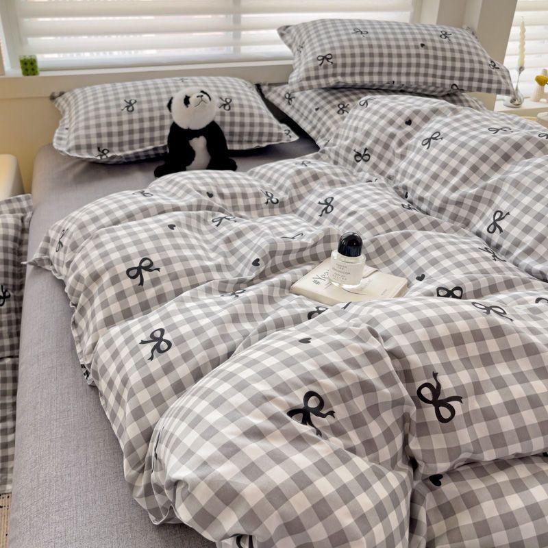 Checkerboard Bedding Set No Comforter Quilt Duvet Cover Pillowcase Flat Sheet Single Queen Size Polyester Bedclothes